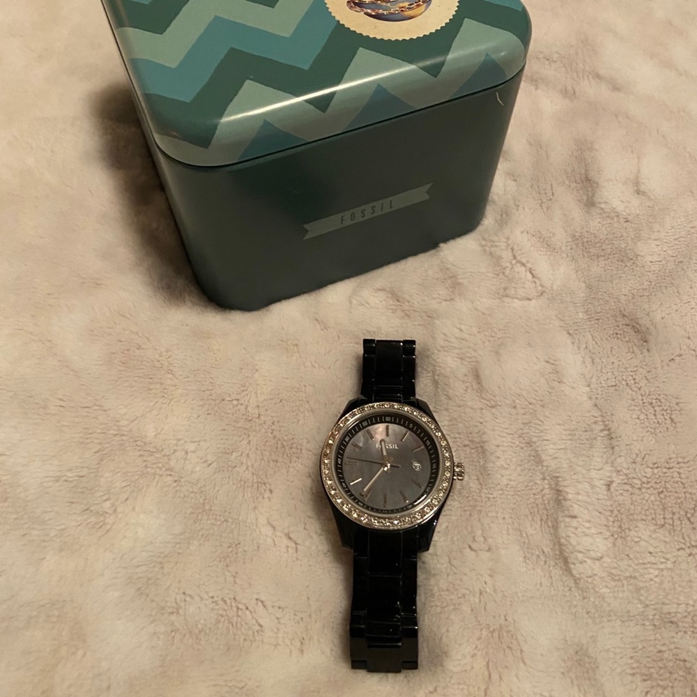 Black Ceramic Fossil Watch